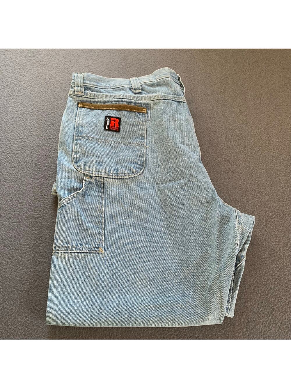 Wrangler Riggs Workwear Denim Blue Jeans 46x30 Light Wash Utility Carpenter